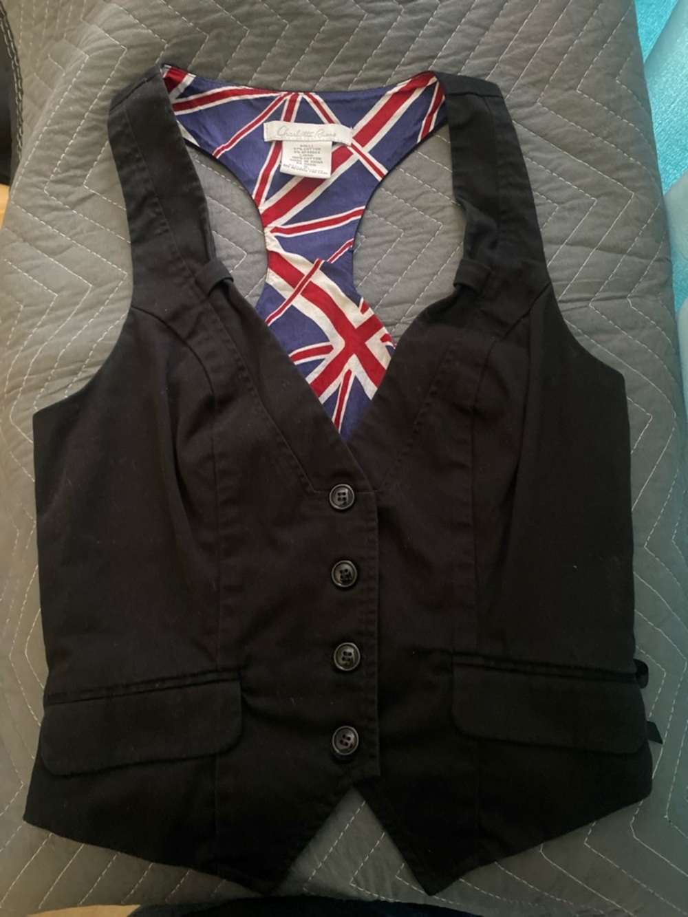 Charlotte Russe Black Vest with Union Jack Lining